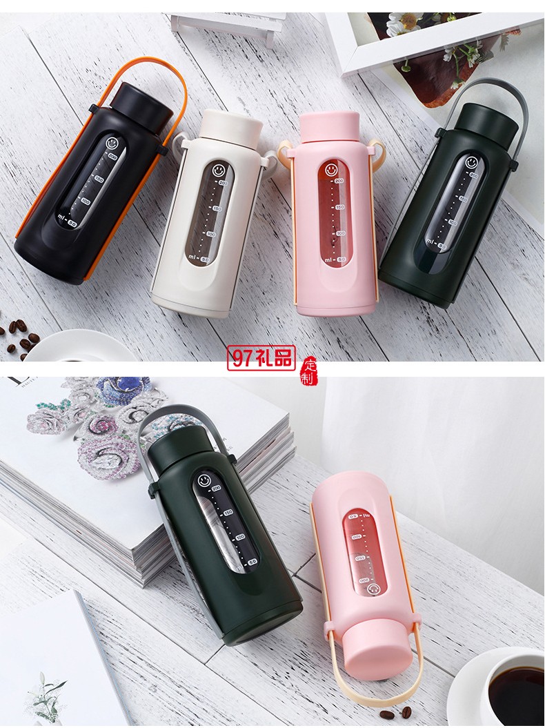  硅膠提繩簡約風(fēng)格 手提風(fēng)格玻璃杯 定制廣告杯 