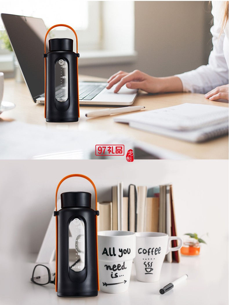  硅膠提繩簡約風(fēng)格 手提風(fēng)格玻璃杯 定制廣告杯 