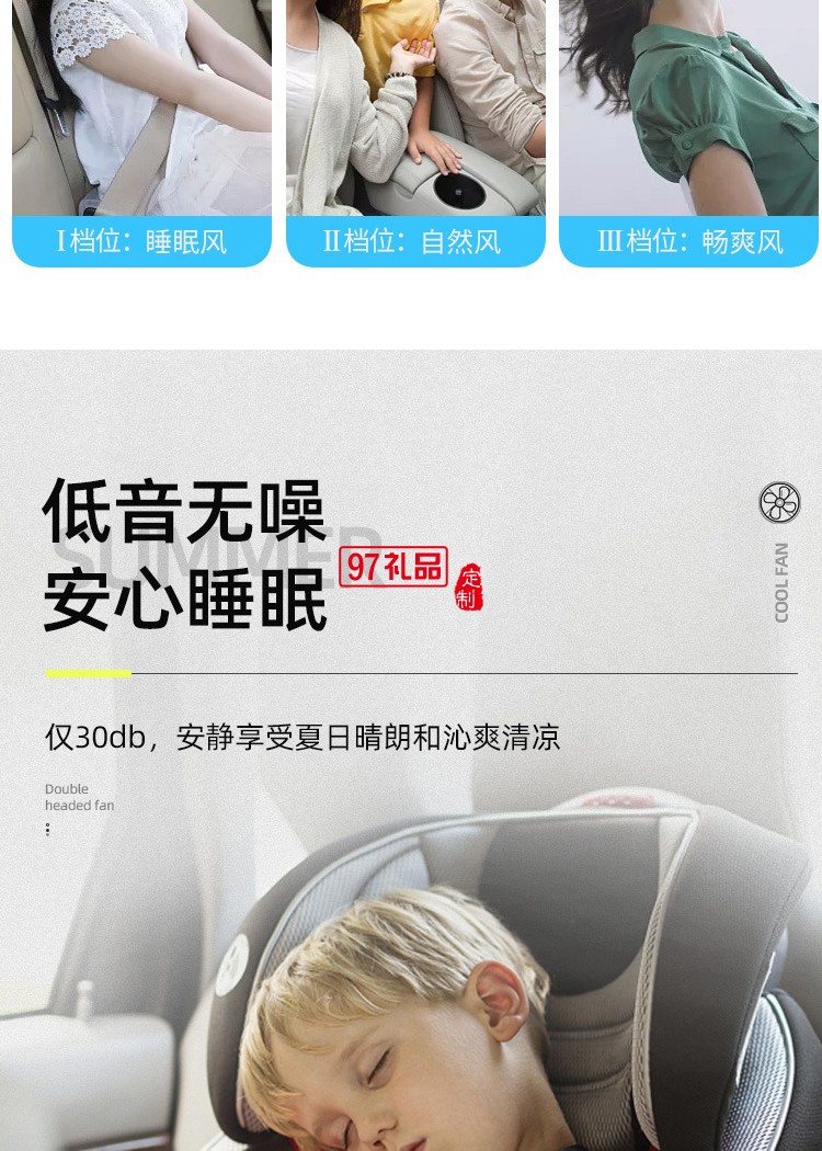 雙頭USB強冷風扇 3檔可調(diào)速 12V24伏汽車通用 車載風扇