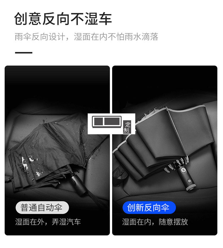 商務(wù)車(chē)載反向折疊傘LED燈電筒全自動(dòng)傘反光可定制LOGO