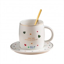 泰康人壽定制 簡(jiǎn)約歐式描金桃心咖啡杯碟陶瓷杯馬克杯 可定制logo
