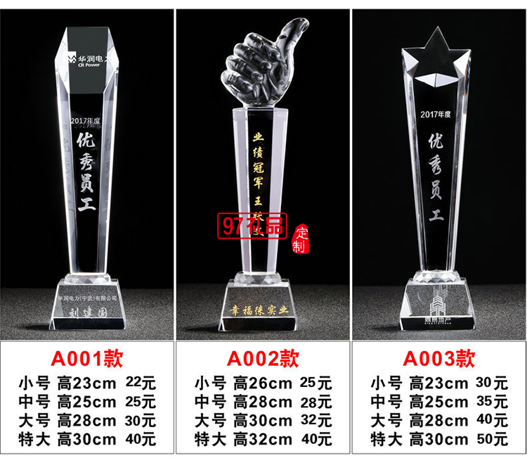 木質(zhì)獎牌 優(yōu)秀員工比賽頒獎紀(jì)念水晶獎杯擺件