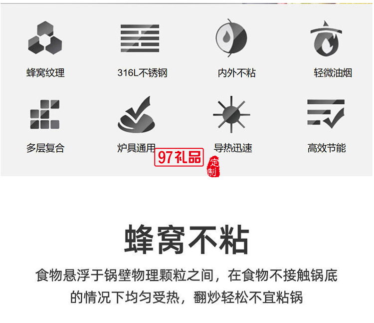 美國(guó)康寧CORNINGWARE蜂窩不銹鋼炒鍋不粘鍋32CM電磁爐通用