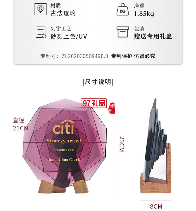 原創(chuàng)專利琉璃紀(jì)念盤獎盤