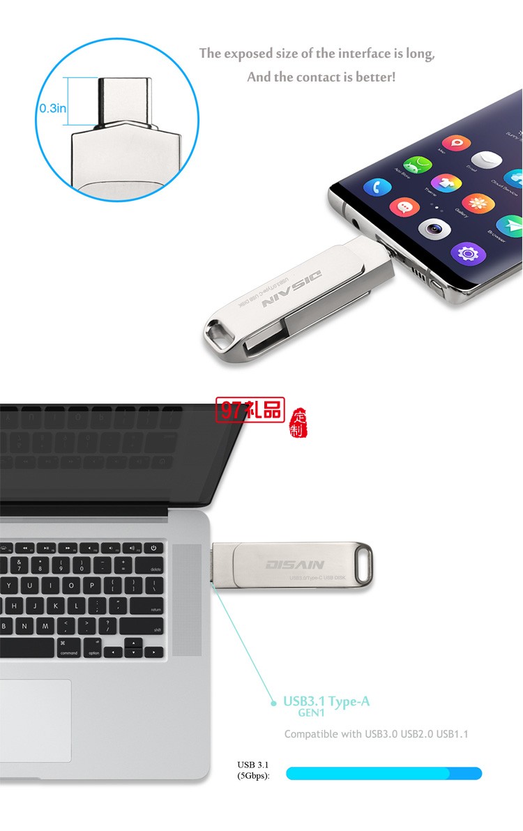 手機金屬旋轉U盤 兩用otg優(yōu)盤 type-c 