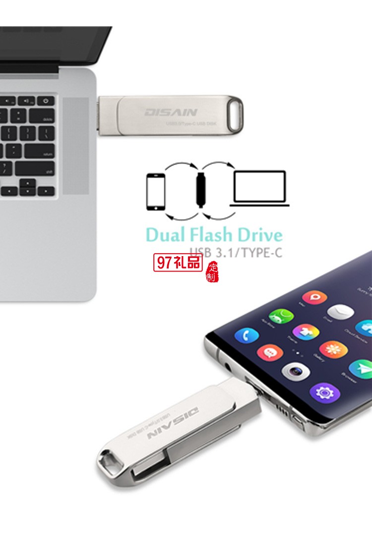 手機金屬旋轉U盤 兩用otg優(yōu)盤 type-c 