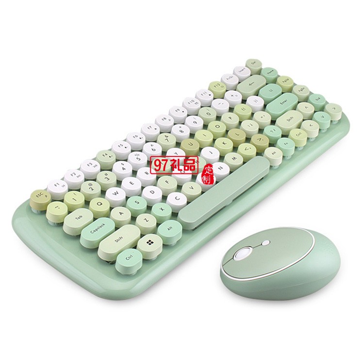 迷你無線鍵盤鼠標(biāo)套裝  朋克鍵帽 多彩