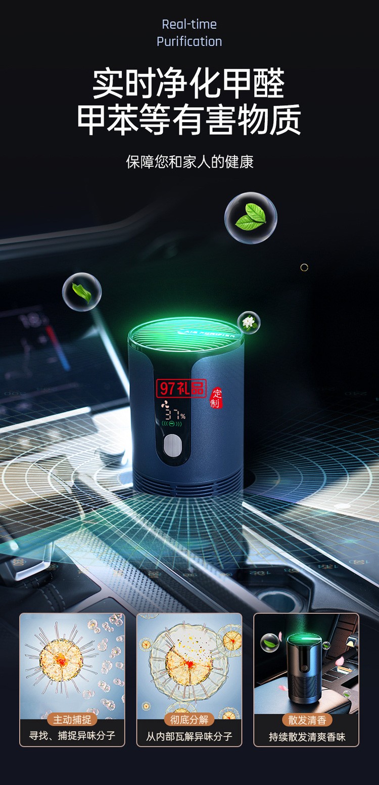 新品空氣凈化器袪甲醛消菌袪味香薰車載帶數(shù)顯負離子凈化器