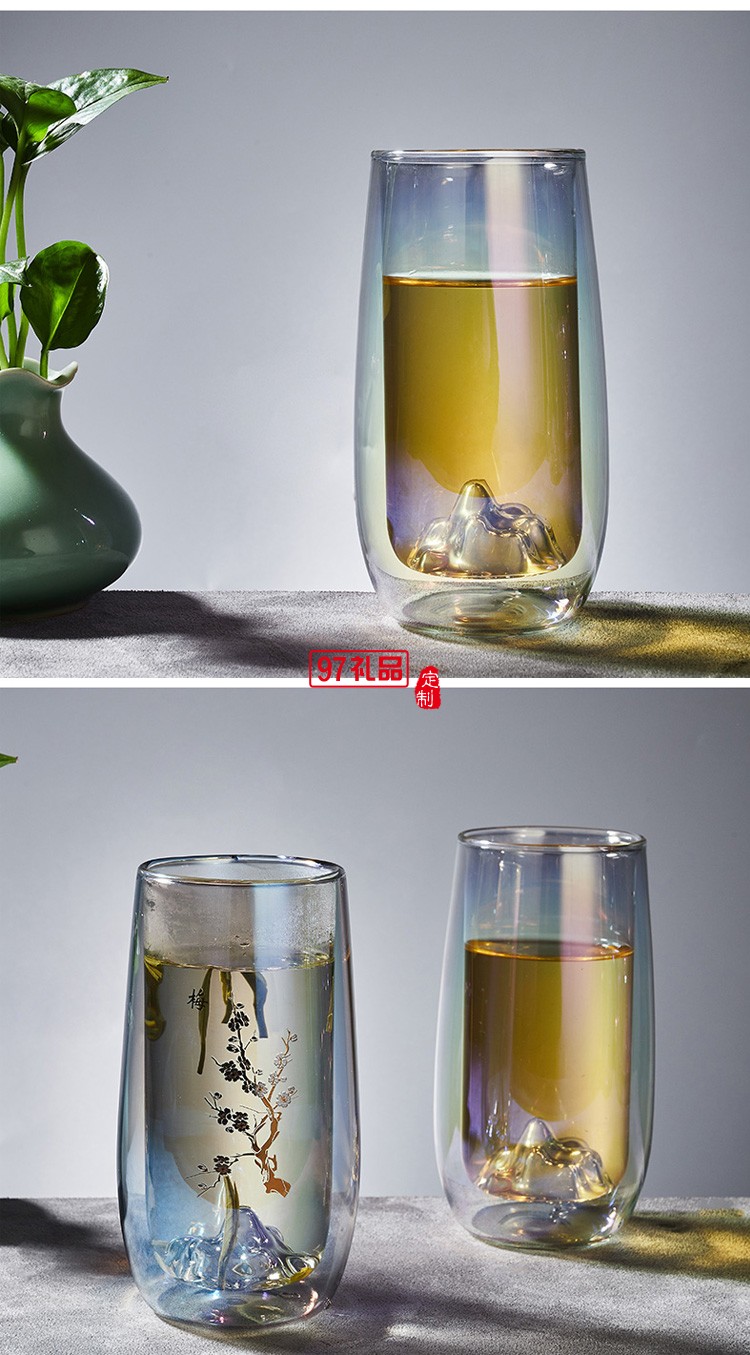 玻璃杯耐高溫大號家用透明水杯中國風網(wǎng)紅綠茶杯禮品杯子定制