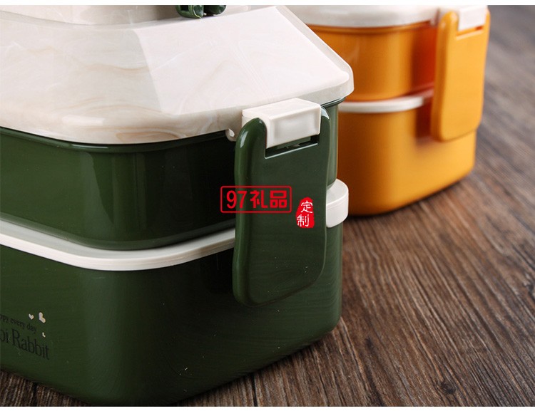 日式雙層卡通兔子塑料飯盒學生便當飯盒 微波爐手提分格便當盒