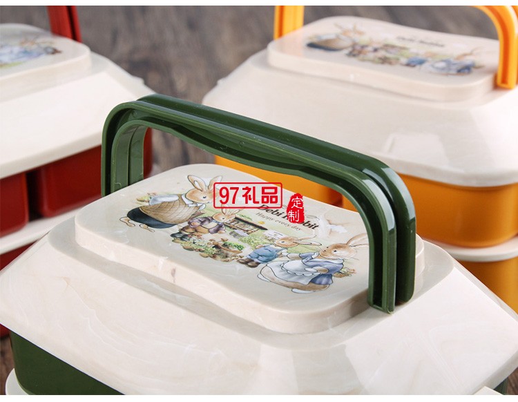 日式雙層卡通兔子塑料飯盒學生便當飯盒 微波爐手提分格便當盒
