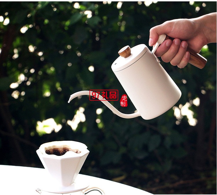 咖啡手沖壺 不銹鋼木柄細(xì)口長(zhǎng)嘴壺垂直流水掛耳咖啡壺600ml