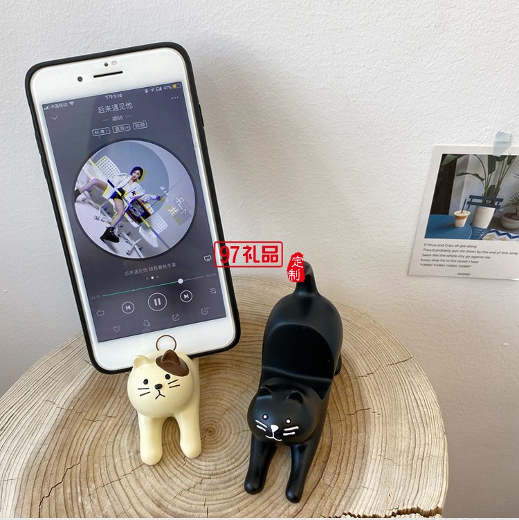 日式卡卡通貓咪手機支架桌面擺件