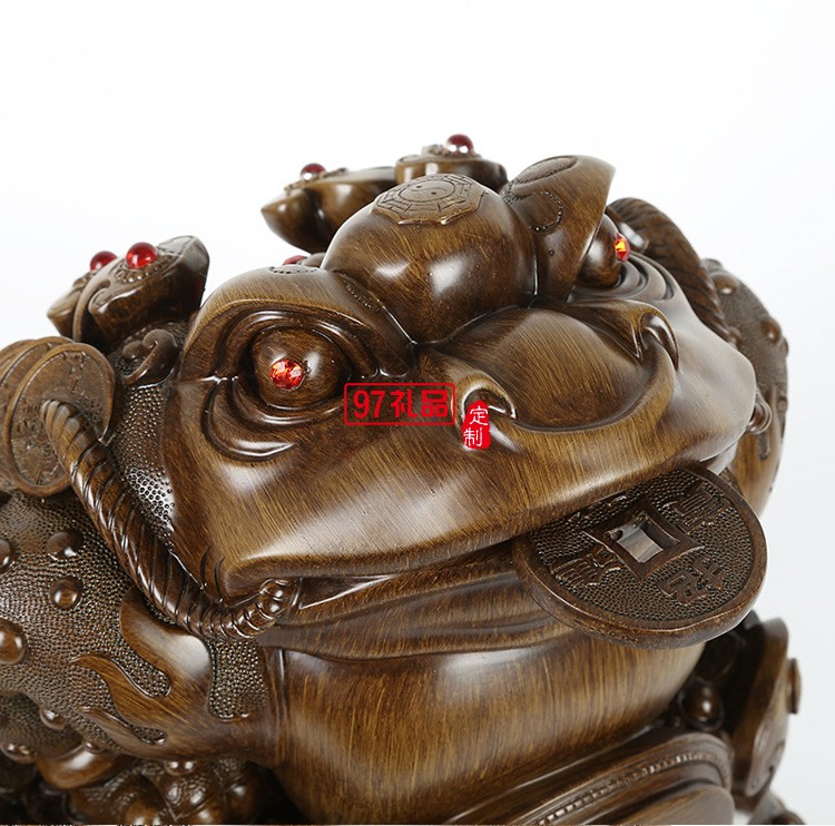 招財(cái)金蟾擺件仿木八方來財(cái)樹脂工藝品