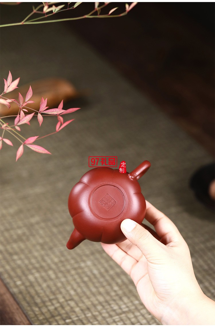 宜興紫砂壺 純手工原礦大紅袍南瓜壺 批發(fā)定制茶壺茶具