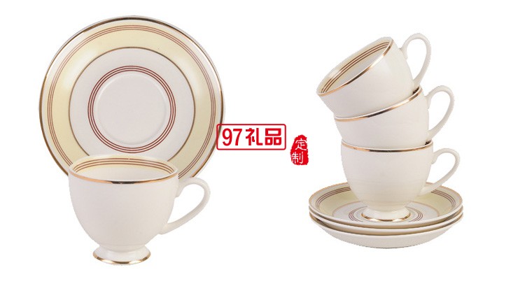 創(chuàng)意三件套線條金邊手工描金歐式骨瓷咖啡杯碟套裝花茶杯可加LOGO