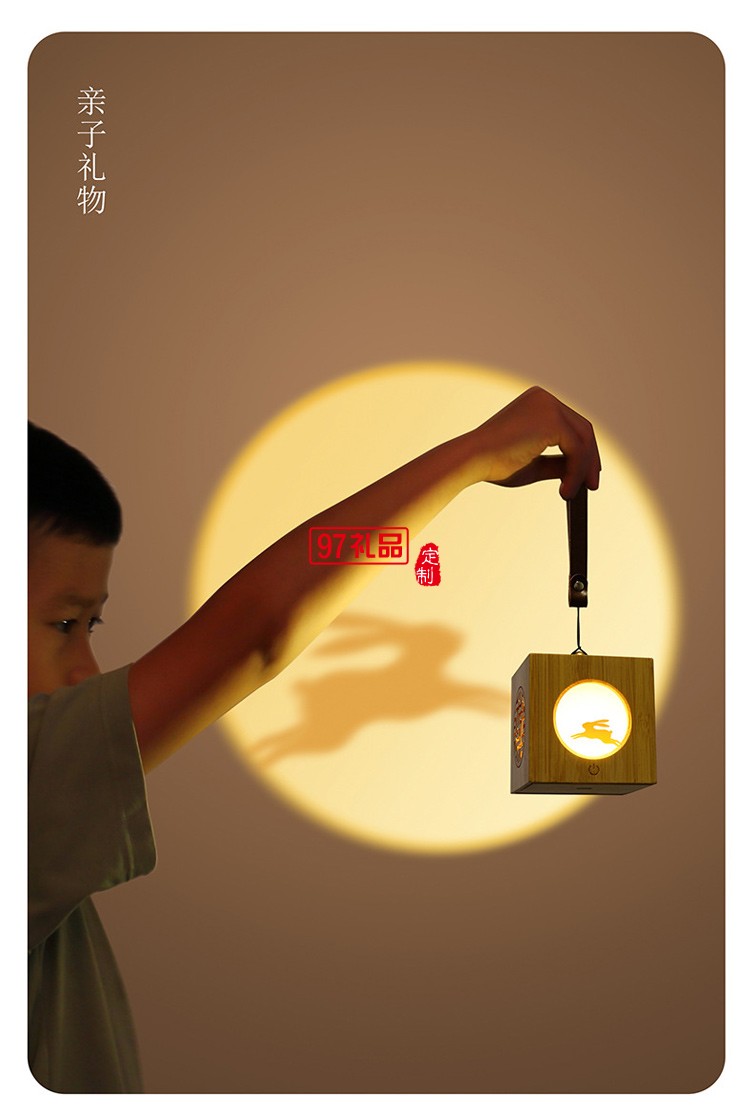 古風異見追月投光燈創(chuàng)意中秋禮物氛圍夜燈中國風木質(zhì)燈籠小夜燈