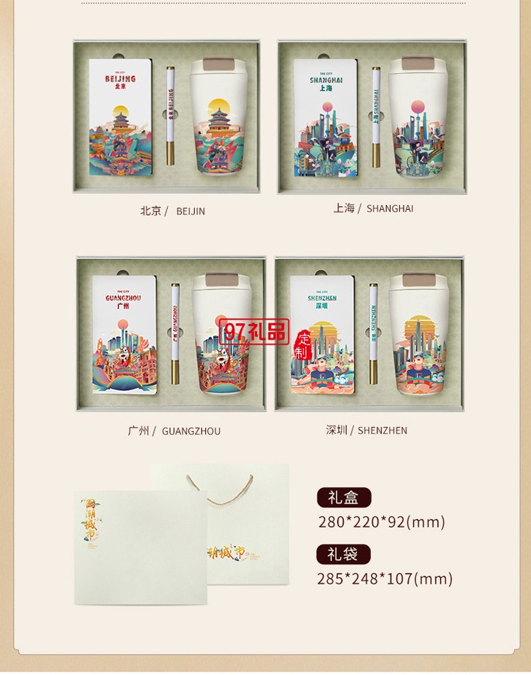 城市元素文創(chuàng)商務伴手禮國潮風咖啡杯高端實用禮盒套裝拜訪送客戶