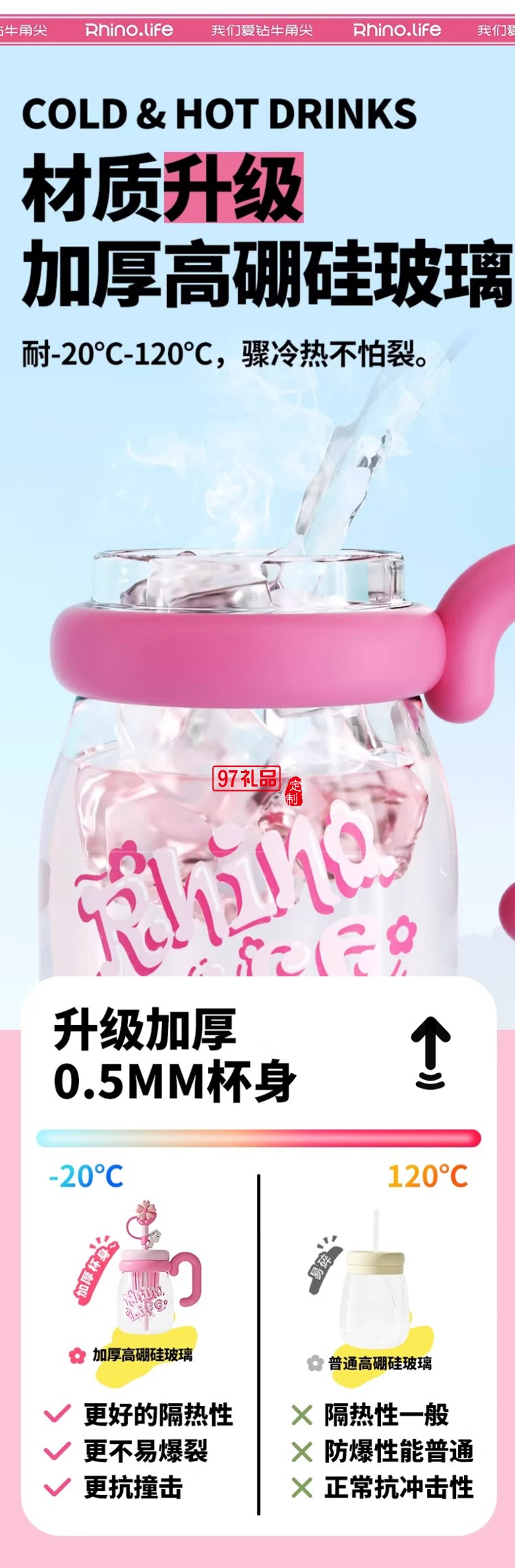 獨(dú)角犀 Rhino.life  小清新犀寶踏春系列噸噸花茶杯玻璃款