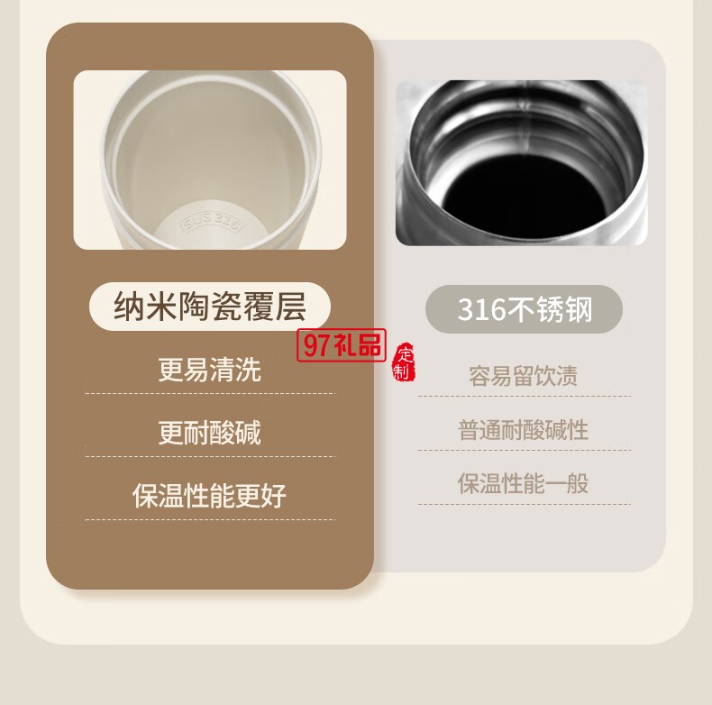 獨角犀春綠海棠雙飲口陶瓷內膽咖啡杯