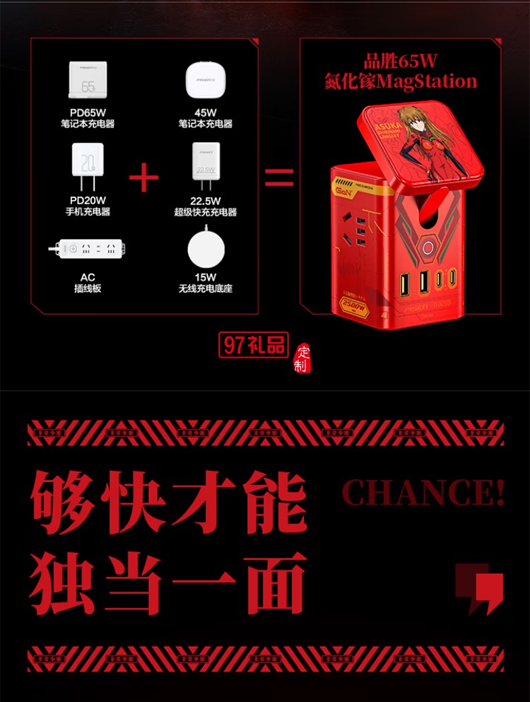 65W氮化鎵三合一磁吸桌面充