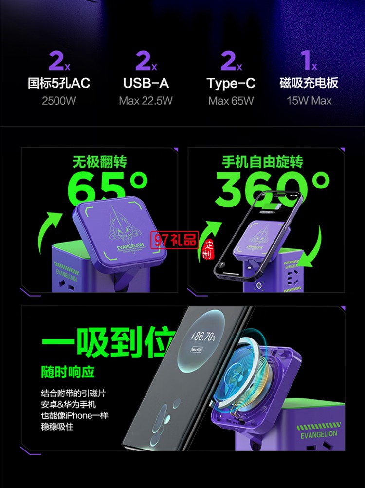 5W氮化鎵三合一磁吸桌面充