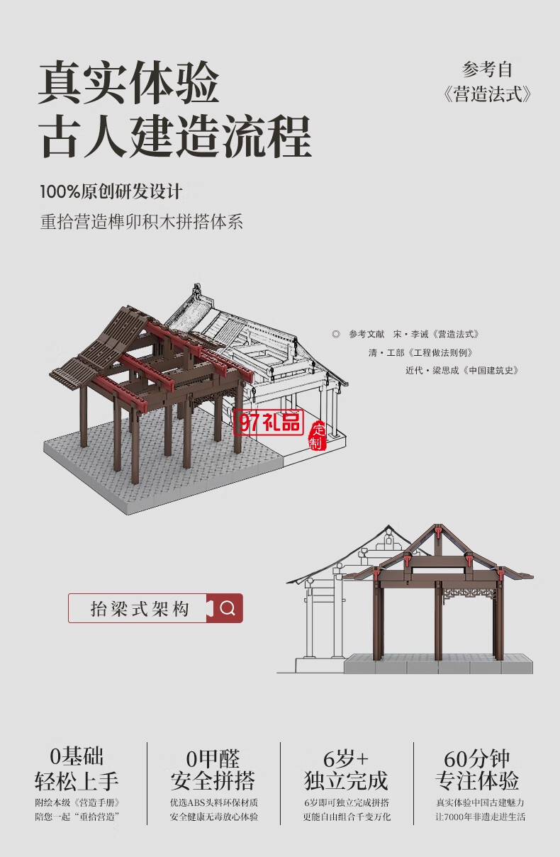 通用體系榫卯積木玩具中國風(fēng)古建筑潮玩禮物拼裝模型diy 陋室銘