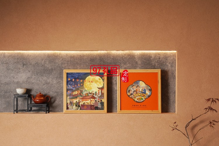 月映金秋中秋竹制相框手提月餅禮盒